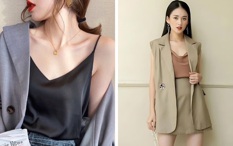 Áo blazer với áo sát nách