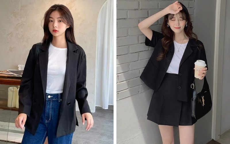 Áo blazer với áo thun