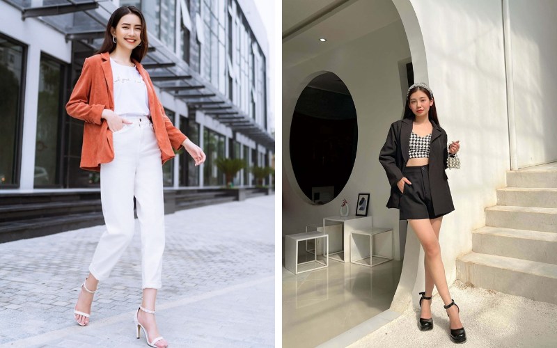 Áo blazer với giày cao gót