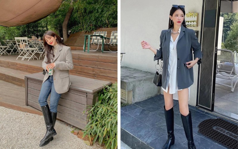 Kết hợp áo blazer với giày boots