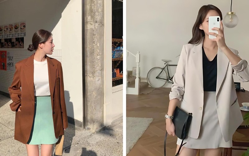 Phối áo blazer với váy ngắn mini